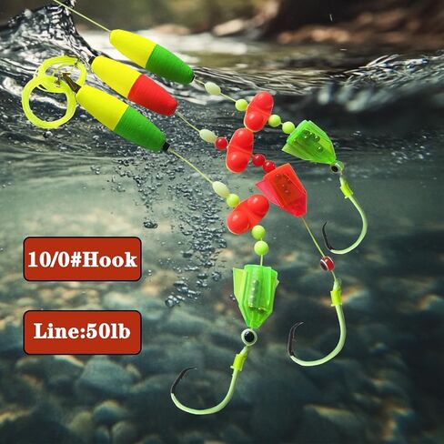 Catfish Rigs Catfish Rig,Catfish Floats with Rattles 6/0 8/0 10/0 Circle Hooks Santee Rig Catfish Fishing Tackle 3pcs/Set in Saudi Arabia