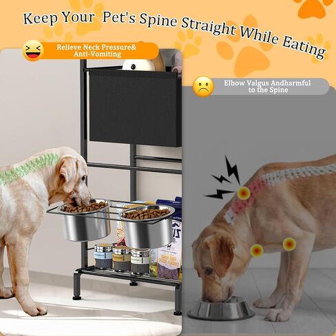 Elevated Dog Bowls, Raised Bowl Stand with Toy Bin Basket, Dog Food Feeding Station, 2 Stainles Container Heights Adjustable Shelve, Holder Cabinet Pet Storage Organizer for Medium Small DogCat, Brown in Saudi Arabia