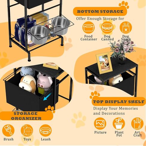 Elevated Dog Bowls, Raised Bowl Stand with Toy Bin Basket, Dog Food Feeding Station, 2 Stainles Container Heights Adjustable Shelve, Holder Cabinet Pet Storage Organizer for Medium Small DogCat, Brown in Saudi Arabia