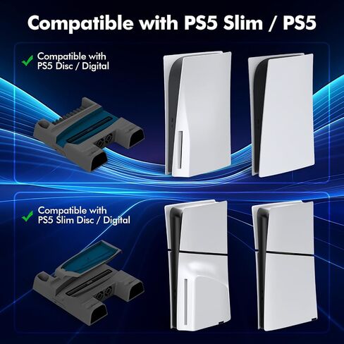 Cooling Stand Compatible with PS5 Slim / PS5 with Dual Controller Charging Station Compatible with PlayStation 5 Console, PS5 Accessories Include Cooling Fan, Headset Holder, 11 Game Slots in Saudi Arabia