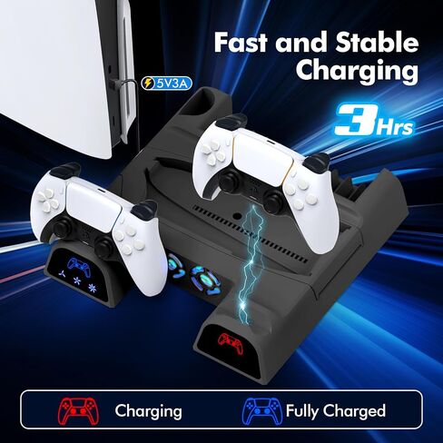 Cooling Stand Compatible with PS5 Slim / PS5 with Dual Controller Charging Station Compatible with PlayStation 5 Console, PS5 Accessories Include Cooling Fan, Headset Holder, 11 Game Slots in Saudi Arabia