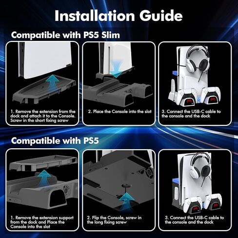 Cooling Stand Compatible with PS5 Slim / PS5 with Dual Controller Charging Station Compatible with PlayStation 5 Console, PS5 Accessories Include Cooling Fan, Headset Holder, 11 Game Slots in Saudi Arabia