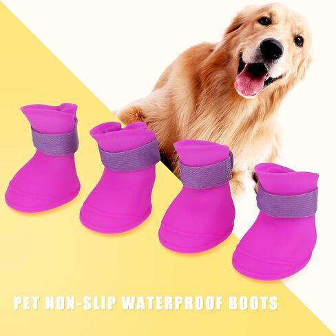 4pcs Puppy Dogs Anti-Slip Waterproof Silicone Rain Shoes Boots Paws Cover Rubber Waterproof Anti-Slip Silicone Galoshes(M-Black) Dog Apparel in Saudi Arabia