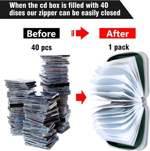 CD Case, 40 Capacity CD/DVD Case Holders Wallet Hard Plastic DVD Disc Cases Storage Binder for Car Home Office Travel (Dark Green) in Saudi Arabia
