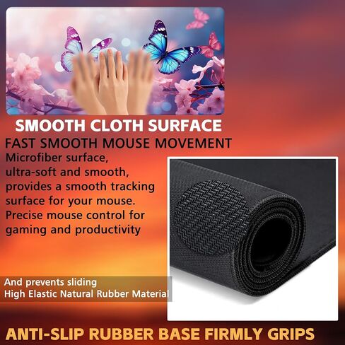 Desk Pad,Flying Blue Butterfly Desk Mat,Pink Cherry Blossom Branches Large Gaming Mouse Pad for Desk,31.5"x15.7" Extended Big Computer Keyboard Mouse Pad with Non-Slip Base and Stitched Edge in Saudi Arabia