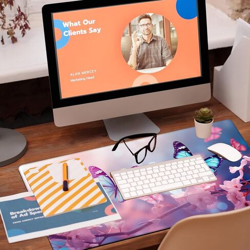 Desk Pad,Flying Blue Butterfly Desk Mat,Pink Cherry Blossom Branches Large Gaming Mouse Pad for Desk,31.5"x15.7" Extended Big Computer Keyboard Mouse Pad with Non-Slip Base and Stitched Edge in Saudi Arabia
