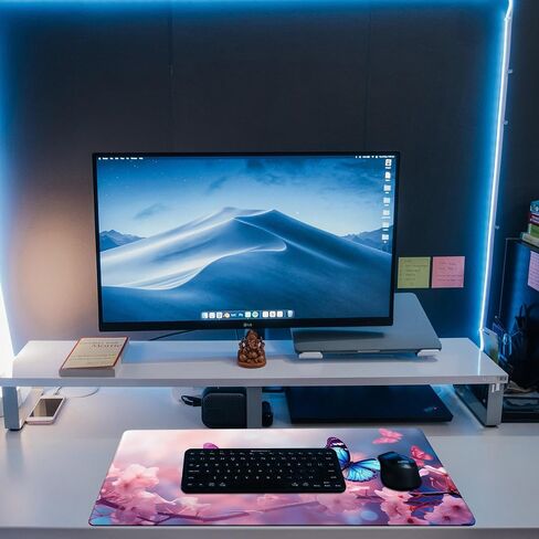 Desk Pad,Flying Blue Butterfly Desk Mat,Pink Cherry Blossom Branches Large Gaming Mouse Pad for Desk,31.5"x15.7" Extended Big Computer Keyboard Mouse Pad with Non-Slip Base and Stitched Edge in Saudi Arabia