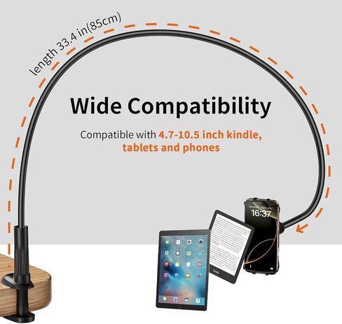 Gooseneck Kindle Holder for Reading in Bed - [Anti-Slip] Phone Holder for Bed, Kindle Stand Accessories 2024, for iPad Mini Stand for Desk, for Kindle Paperwhite Oasis Tablets 4-10.5 inches in Kuwait