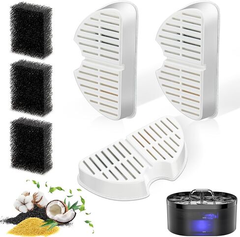3 Pack Replacement Filters & 3 Pack Replacement Pre-Filter Sponges for 2.2L/74oz Automatic Pet Water Fountain Stainless Steel Cat Water Fountain Replacement Cat Drinking Fountain Filters（ white） in Saudi Arabia