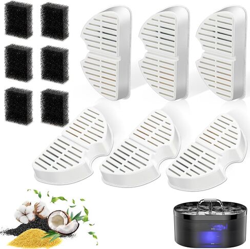 3 Pack Replacement Filters & 3 Pack Replacement Pre-Filter Sponges for 2.2L/74oz Automatic Pet Water Fountain Stainless Steel Cat Water Fountain Replacement Cat Drinking Fountain Filters（ white） in Saudi Arabia