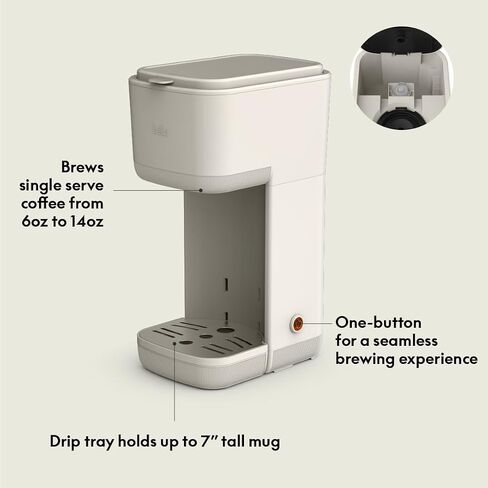 BELLA Single Serve Coffee Maker, K Cup & Coffee Ground Compatible with Removable, Adjustable Drip Tray, Auto Shutoff & Reusable Dishwasher Safe Accessories, Brews 6oz to 14oz, 1000 Watt, Oatmilk in Saudi Arabia