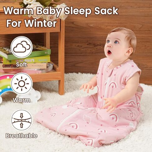 كيس نوم شتوي للأطفال من david's Kids بعمر 6-12 شهرًا، بطانية قطنية يمكن ارتداؤها 2.5 TOG للأطفال مع سحاب ثنائي الاتجاه، كيس نوم دافئ للجنسين الأولاد والبنات، مقاس متوسط، حيوانات in Kuwait