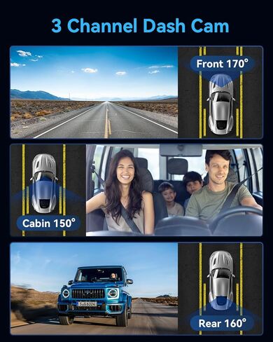 كاميرا داش كام ذات 3 قنوات للسيارات الأمامية والخلفية من الداخل، كاميرا داش واي فاي 1080 بيكسل مع بطاقة 32 جيجابايت، شاشة IPS 2.0 بوصة مسجل كاميرا لوحة القيادة مع التحكم في التطبيق، مستشعر G، تسجيل حلقي، رؤية ليلية، شاشة وقوف السيارات in Kuwait