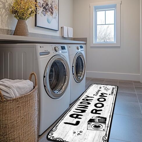 Laundry Room Rug Functional Farmhouse Rug 24x72inch Laundry Room Runner Rug White Laundry Room mat Non-Slip and Waterproof Area Rug for Laundry Room in Saudi Arabia