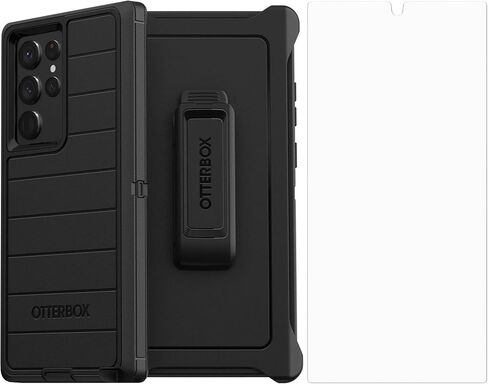 حافظة OtterBox Defender Series لهاتف Samsung Galaxy S22 Ultra (فقط) - مع واقي شاشة - يتضمن مشبك الحافظة - حماية دفاعية ميكروبية - عبوة غير قابلة للبيع بالتجزئة - أسود in Saudi Arabia