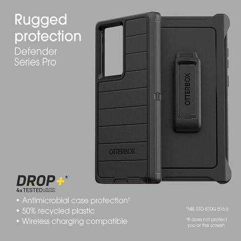 حافظة OtterBox Defender Series لهاتف Samsung Galaxy S22 Ultra (فقط) - مع واقي شاشة - يتضمن مشبك الحافظة - حماية دفاعية ميكروبية - عبوة غير قابلة للبيع بالتجزئة - أسود in Saudi Arabia
