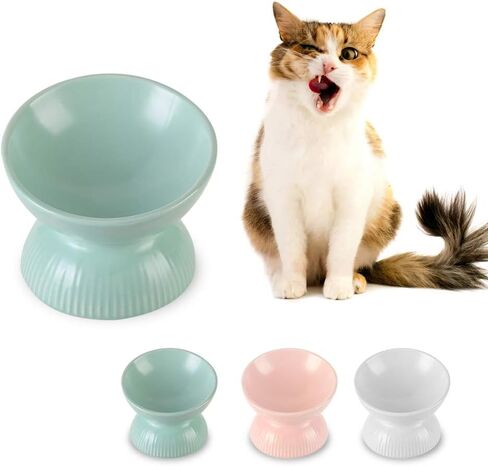 Raised Cat Food Bowls Ceramic - Tilted Elevated Cat Bowls Anti Vomiting - 4.9 in Small Cat Bowl for Dry Wet Food - Stress Free Shallow Cat Feeding Bowls for Whisker Fatigue - Dishwasher Safe - 4oz in Kuwait