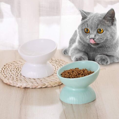 Raised Cat Food Bowls Ceramic - Tilted Elevated Cat Bowls Anti Vomiting - 4.9 in Small Cat Bowl for Dry Wet Food - Stress Free Shallow Cat Feeding Bowls for Whisker Fatigue - Dishwasher Safe - 4oz in Kuwait