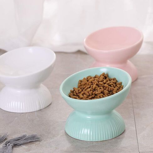 Raised Cat Food Bowls Ceramic - Tilted Elevated Cat Bowls Anti Vomiting - 4.9 in Small Cat Bowl for Dry Wet Food - Stress Free Shallow Cat Feeding Bowls for Whisker Fatigue - Dishwasher Safe - 4oz in Kuwait