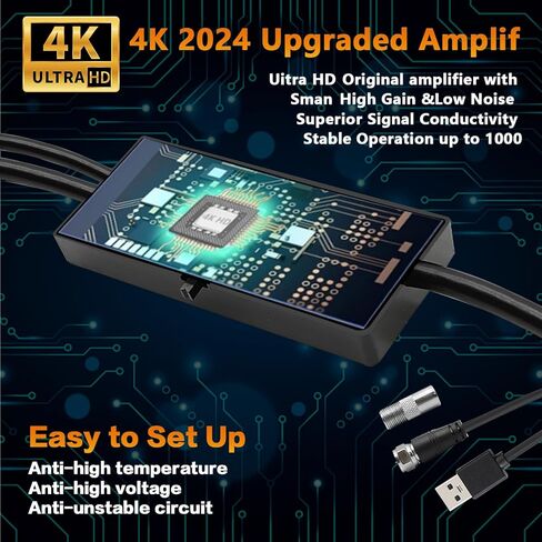 هوائي تلفزيون مطور 2024 - هوائي رقمي داخلي/خارجي بنطاق 1 كيلو ميل للتلفزيونات الذكية/القديمة، استقبل القنوات المحلية بدقة 4K و1080 بكسل HDTV، ويتميز بمعزز إشارة مكبر الصوت وكابل محوري سميك -32 in Kuwait