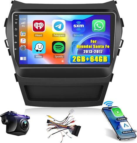Hikity 4+64G for Hyundai Santa Fe IX45 2013-2017 Android Car Stereo with 9 Inch Touch Screen, Carplay Android Auto Radio with GPS Navigation/Mirror Link/Hi-Fi/Bluetooth+AHD Backup Camera in Saudi Arabia