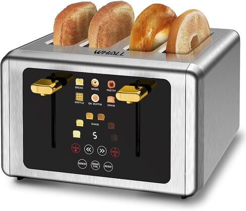 whall 4 Slice Touch Screen Toaster, Stainless Steel Toasters Digital Timer, Dual Control Panel Toasters，6 Shade Settings＆6 Bread Types, Smart Wide Slots, Bagel, Cancel, Defrost,Round Lever Silver in Saudi Arabia