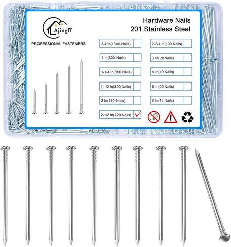 15PCS Stainless Steel Hardware Nails with Storage Box, 6Inch Flat Head Nails for Hanging Pictures and Woodworking, Picture Hanging Nails, Long Nails, Wall Nails, Wood Nails, Finishing Nails in Saudi Arabia