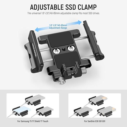 NEEWER Universal SSD Holder Mount Bracket with Cold Shoe/Cable Clamp, 1.6"-2.6" for T5 T7 T9 SSD, Compatible with SmallRig Cage for BMPCC 4K 6K, 15 Pro/15 Pro Max Phone Cage, UA059 in Kuwait