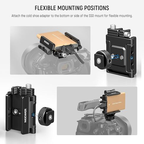 NEEWER Universal SSD Holder Mount Bracket with Cold Shoe/Cable Clamp, 1.6"-2.6" for T5 T7 T9 SSD, Compatible with SmallRig Cage for BMPCC 4K 6K, 15 Pro/15 Pro Max Phone Cage, UA059 in Kuwait