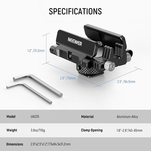 NEEWER Universal SSD Holder Mount Bracket with Cold Shoe/Cable Clamp, 1.6"-2.6" for T5 T7 T9 SSD, Compatible with SmallRig Cage for BMPCC 4K 6K, 15 Pro/15 Pro Max Phone Cage, UA059 in Kuwait