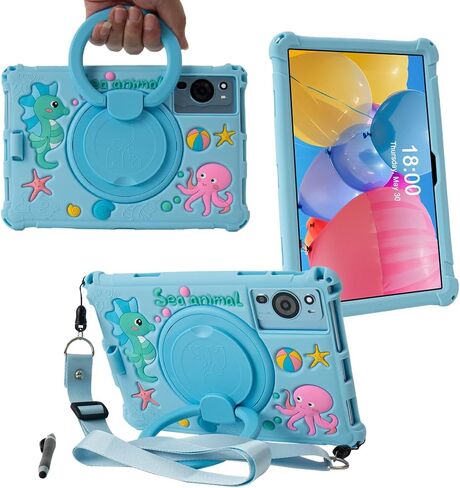 حافظة تابلت Android مقاس 10.1 بوصة لجهاز Onn 10.1، ApoloSign EM101A، WDYQJE A55، TECLAST P30، CZZ C10، Freeski Lville HiGrace Plimpton، غطاء سيليكون 10 بوصة مع حامل بمقبض دوار 360 درجة، وردي in Kuwait