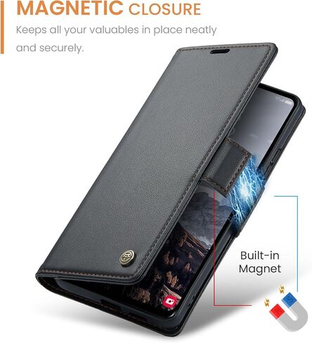 QLTYPRI Wallet Case for Samsung Galaxy S24, Premium PU Leather Magnetic Flip Folio Case with RFID Blocking Credit Card Slots Kickstand Shockproof Protective Phone Case Cover - Black in Kuwait
