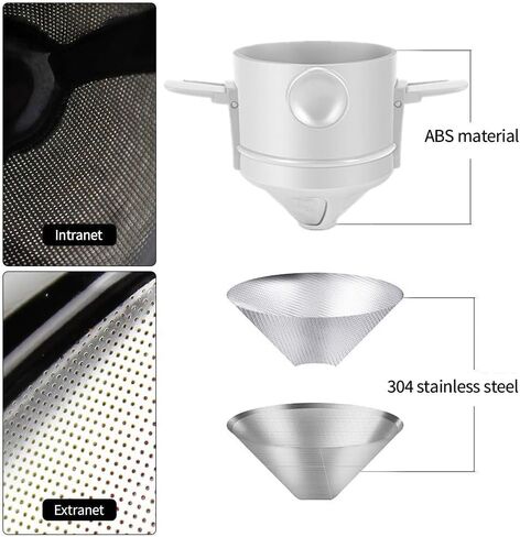 صب فوق منقط القهوة، منقط من الفولاذ المقاوم للصدأ بدون ورق مع مصافي مزدوجة، ماكينة صنع القهوة المحمولة القابلة للطي وقابلة لإعادة الاستخدام للاستخدام في المنزل والمكتب والسفر والخارج. (أبيض) in Kuwait