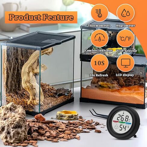 ملحقات خزان الزواحف، 2 عبوة من مقياس حرارة خزان التنين الملتحي لقياس الرطوبة للفهد أبو بريص، العنكبوت القافز، الأفعى، أبو بريص، الكرة بايثون، السحلية in Kuwait