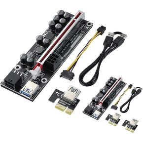 PCI-E 1X to 16X Riser Card with 1X Plug-in 2 Pack V011 Pro Expasion Card for Bitcoin Crypto Mining Ethereum Mining (Black-2 Pack)