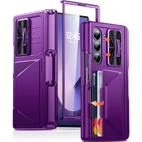 for Samsung Galaxy Z Fold 6 Case with Card Holder RFID Blocking & S Pen Holder& Slide Camera Cover& Hinge Protection& Full-Body Rugged Shockproof Wallet Case for Galaxy Z fold 6, Black