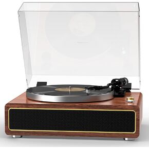 Record Player All-in-one Turntable with Built-in Speakers Vinyl Record Player Support Wireless Playback Auto Stop 33&45 RPM Speed RCA Line Out AUX in Belt-Drive Turntable for Vinyl Records