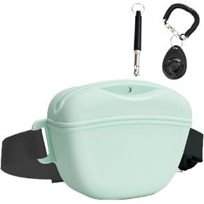 Dog Treat Pouch Kit, Silicone Treat Bag Fanny Pack with Waist Belt Magnetic Closure Pouches, with Dog Clicker and Silent Whistle for Pet Training Walking(Light Green)