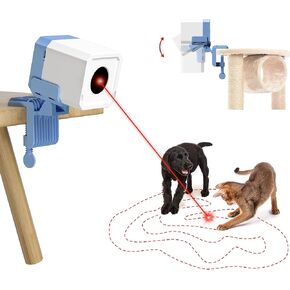Potaroma Truly Random Cat Laser Toys, No Knock-Over Clamp, Automatic Chargeable Interactive Kitten Toy Indoor Exercise for All Breeds, Light Blue White