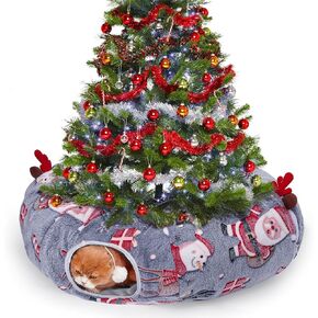 Cat Tunnel Bed, Large Cat Tunnels for Indoor Cats, Collapsible Plush Cat Donut Tunnel with Washable Middle Cushion, 4 Exit Cat Balls, Peekaboo Cat Cave, Pet Play Tunnel Toy for Kitten Puppy Rabbit