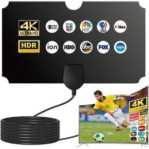TV Antenna,Digital Antenna for Smart TV,Antenna Indoor for Local Channels Support 4K 1080p TV with 15ft Coaxial HDTV Cable, Long Range Reception HD Antenna Omnidirectional Antenna for All TV