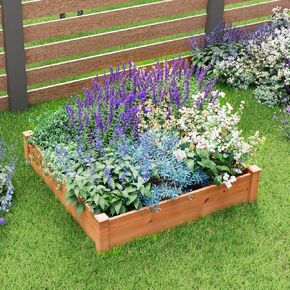 47.2" Solid Wood Garden Bed, Raised Planting Planter Box, Outdoor Garden Planter for Flowers, Vegetables, Natural Spruce, Cherry