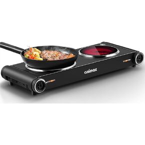 Cusimax Hot Plate,1800W Electric Stove Countertop Double Burner with Adjustable Temperature,Ceramic Glass Infrared Burner,Portable Hot Plates for Cooking,Compatible for All Cookwares