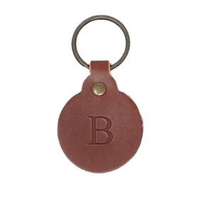 Custom Leather Circle Key Fob/Charm. Monogrammed Personalized Full Grain Leather Key Chain. Made In USA. Silver/Gold Foil Options.