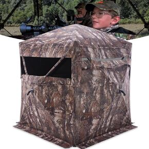 NEW VIEW Camo Hunting Blind, 270 Degree See Through Ground Blind, Pop-Up Style 2 Person Tent for Deer Turkey Hunting