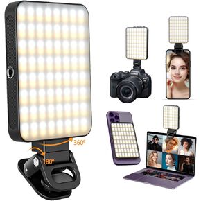 128 LED Phone Light, 2000mAh Rechargeable Portable Phone Light Clip with Magnetic Back, 3 Light Modes, 10 Brightness Levels for Phone, Laptop, Selfie Light for Makeup, Tiktok, Vlogs, Content Creators