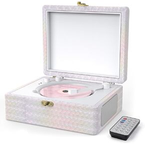CD Player Portable with Speakers Bluetooth Desktop Knit Retro CD Player for Home Rechargeble Battery Small Vintage CD Player with Bluetooth Input, USB Playback, AUX in, Headphone Jack, Remote Control