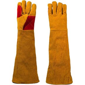 Welding Gloves for Men Women, 23.6" Leather Long Sleeve Welding Gloves, Breathable Thicken Extreme Heat Resistant Protective Gloves for TIG MIG Welding BBQ Cooking Pet Training