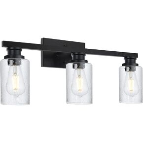 VINLUZ 4 Light Vanity Light Fixture in Brushed Nickel Finish,Industrial Bathroom Lighting Wall Lamp Over Mirror with Seeded Glass Shade for Dressing Table Porch