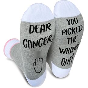 Ziyouza Dear Cancer You Picked The Wrong Girl, Cancer Socks, Gift for Cancer Surgery Recovery, Breast Cancer Survivor Gift, Chemo Gift, Novelty Gift for Thanksgiving Christmas Birthday, 1 Pair-29